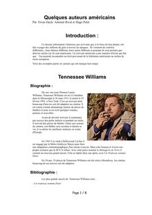 Quelques auteurs américains Introduction : Tennessee Williams