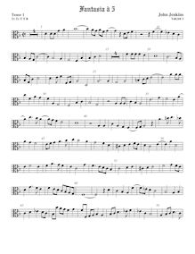 Partition ténor viole de gambe 1, alto clef, fantaisies pour 5 violes de gambe par John Jenkins par John Jenkins