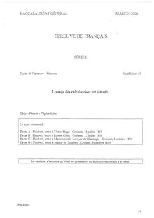 Français 2004 Littéraire Baccalauréat général : épreuve de Français, série L