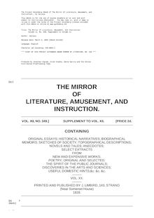 The Mirror of Literature, Amusement, and Instruction. - Volume 12, No. 349, Supplement to Volume 12.