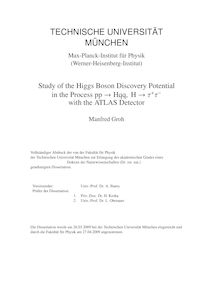 Study of the Higgs boson discovery potential in the process pp→Hqq, H→_t63_t63 [H→tau-tau] with the ATLAS detector [Elektronische Ressource] / Manfred Groh