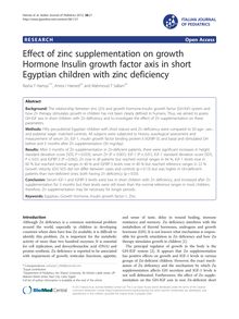 Effect of zinc supplementation on growth Hormone Insulin growth factor axis in short Egyptian children with zinc deficiency