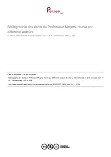 Bibliographie des écrits du Professeur Meijers, réunie par différents auteurs - note biblio ; n°1 ; vol.11, pg 234-234