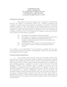 Charter of the Audit Committee of the Board of Directors of  Continental Airlines, Inc. as amended through