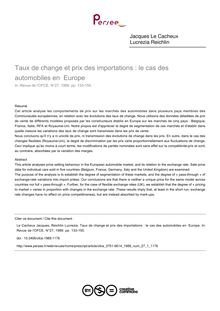 Taux de change et prix des importations : le cas des automobiles en  Europe - article ; n°1 ; vol.27, pg 133-155