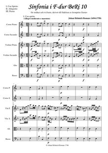 Partition , Con spirito, Sinfonia en F-major, BeRi 10, F major, Roman, Johan Helmich