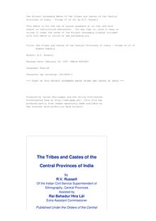 The Tribes and Castes of the Central Provinces of India - Volume IV of IV - Kumhar-Yemkala