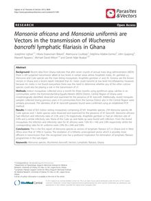 Mansonia africana and Mansonia uniformis are Vectors in the transmission of Wuchereria bancrofti lymphatic filariasis in Ghana