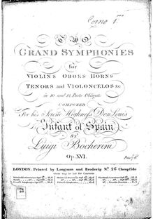 Partition cor 1, 6 Symphonies, G.503-508 (Op.12), D major, E♭ major, C major, D minor, B♭ major, A major par Luigi Boccherini