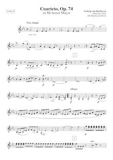 Partition violon 2, corde quatuor No.10, Op.74, Harp-Quartet, E♭ major