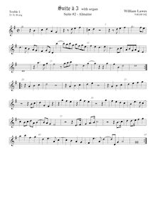 Partition viole de gambe aigue 1,  No.2 pour 3 violes de gambe et orgue par William Lawes