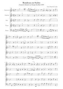Partition Rondeau en suitte - Score, Concert de violons et de hautbois donné pour le souper du Roy le seize janvier 1707