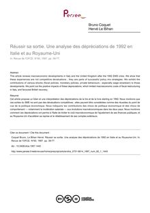 Réussir sa sortie. Une analyse des dépréciations de 1992 en Italie et au Royaume-Uni - article ; n°1 ; vol.60, pg 39-77