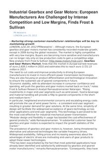 Industrial Gearbox and Gear Motors: European Manufacturers Are Challenged by Intense Competition and Low Margins, Finds Frost & Sullivan