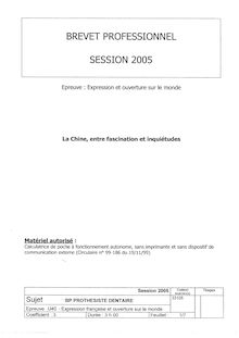 Expression française et ouverture sur le monde 2005 BP - Prothésiste dentaire