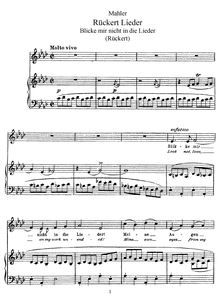 Partition complète, Rückert chansons, Mahler, Gustav par Gustav Mahler