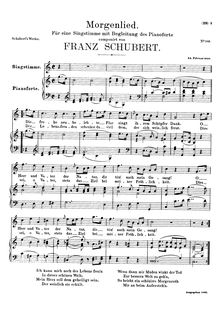 Partition voix & partition de piano, Morgenlied, D.381, Morning Song