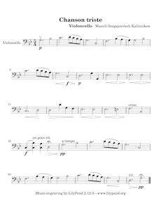 Partition violoncelles, Chanson triste, Kalinnikov, Vasily