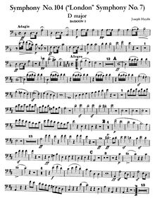 Partition basson 1, Symphony No. 104, London/Salomon, D Major, Haydn, Joseph