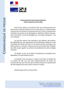 Communiqué de Jean-François Colosimo sur sa démission