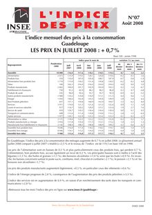 L indice mensuel des prix à la consommation de Guadeloupe  en juillet 2008 : +0,7%
