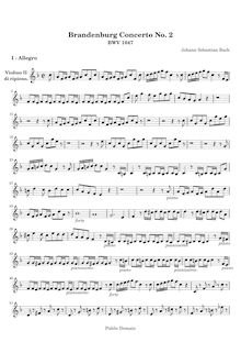 Partition violons II, Brandenburg Concerto No.2, F major, Bach, Johann Sebastian