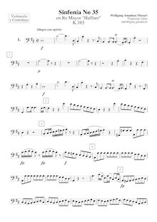 Partition violoncelles / Double Basses, Symphony No.35, Haffner Symphony