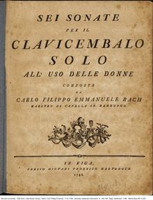 Partition complète, 6 Sonate per il Clavicembalo solo all uso delle Donne