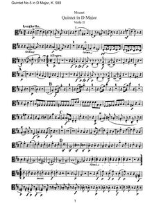 Partition viole de gambe 2, corde quintette No.5, D major, Mozart, Wolfgang Amadeus