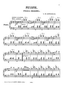 Partition complète, Pensive, polka-rédowa, Op.68, Gottschalk, Louis Moreau par Louis Moreau Gottschalk