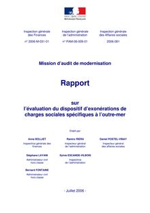 L évaluation du dispositif d exonérations de charges sociales spécifiques à l outre-mer : mission d audit de modernisation