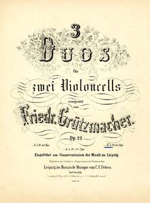 Partition violoncelle 2, 3 Duos pour 2 violoncelles, Op.22, Grützmacher, Friedrich par Friedrich Grützmacher