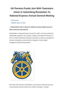 UK Pension Funds Join With Teamsters Union In Submitting Resolution To National Express Annual General Meeting