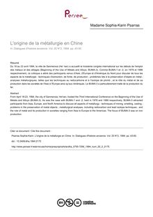 L origine de la métallurgie en Chine - article ; n°2 ; vol.20, pg 43-50