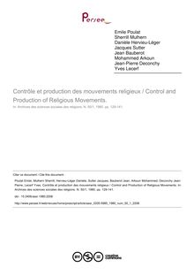 Contrôle et production des mouvements religieux / Control and Production of Religious Movements. - article ; n°1 ; vol.50, pg 129-141