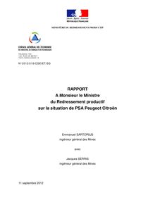La situation de PSA Peugeot Citroën : rapport à Monsieur le ministre du redressement productif