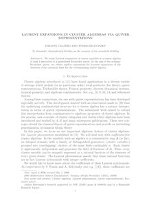 LAURENT EXPANSIONS IN CLUSTER ALGEBRAS VIA QUIVER REPRESENTATIONS