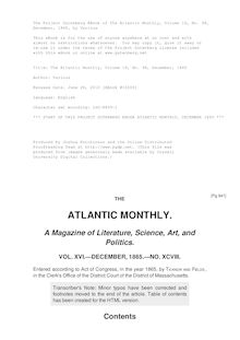The Atlantic Monthly, Volume 16, No. 98, December, 1865