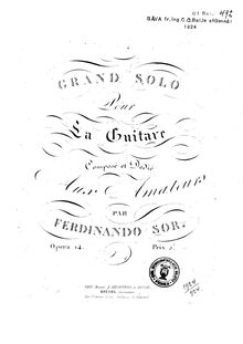 Partition complète, Great Solo, Op.14, D Major, Sor, Fernando par Fernando Sor