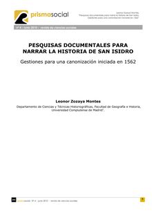 PESQUISAS DOCUMENTALES PARA NARRAR LA HISTORIA DE SAN ISIDRO (Documental Investigations to Narrate the History of San Isidoro)