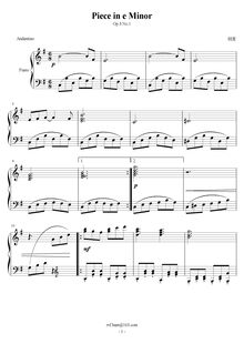 Partition No.1 en E minor, Piano pièces, Op.3, Hu, Ni