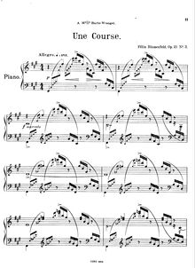 Partition , Une Course (partition complète), Three pièces pour Piano, Op. 21