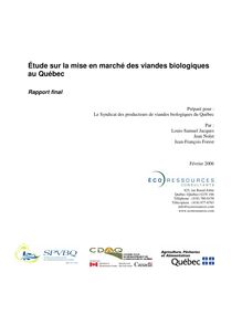 Étude sur la mise en marché des viandes biologiques au  Québec