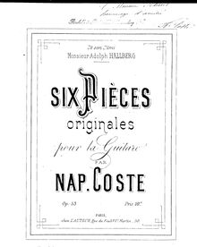 Partition complète, 6 Pièces Originales pour la Guitare, Op.53, Coste, Napoléon