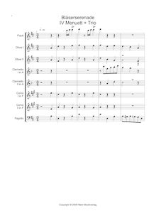 Partition I, Menuett et Trio, Serenade pour vent Section, Serenade for 8 Wind Instruments