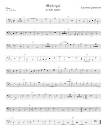 Partition viole de basse, madrigaux pour 5 voix, Quintiani, Lucrezio par Lucrezio Quintiani