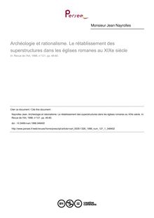 Archéologie et rationalisme. Le rétablissement des superstructures dans les églises romanes au XIXe siècle - article ; n°1 ; vol.121, pg 49-60