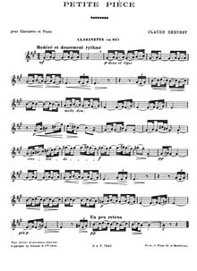 Partition Score et , partie, Petite pièce, Morceau à déchiffrer pour le concours de clarinette de 1910