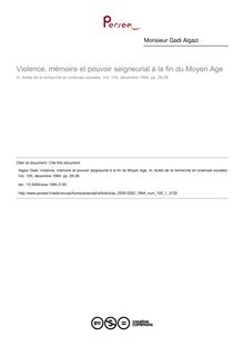 Violence, mémoire et pouvoir seigneurial à la fin du Moyen Age - article ; n°1 ; vol.105, pg 26-28
