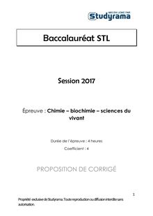 Corrigé Bac STL 2017 - Chimie - biochimie - sciences du vivant 